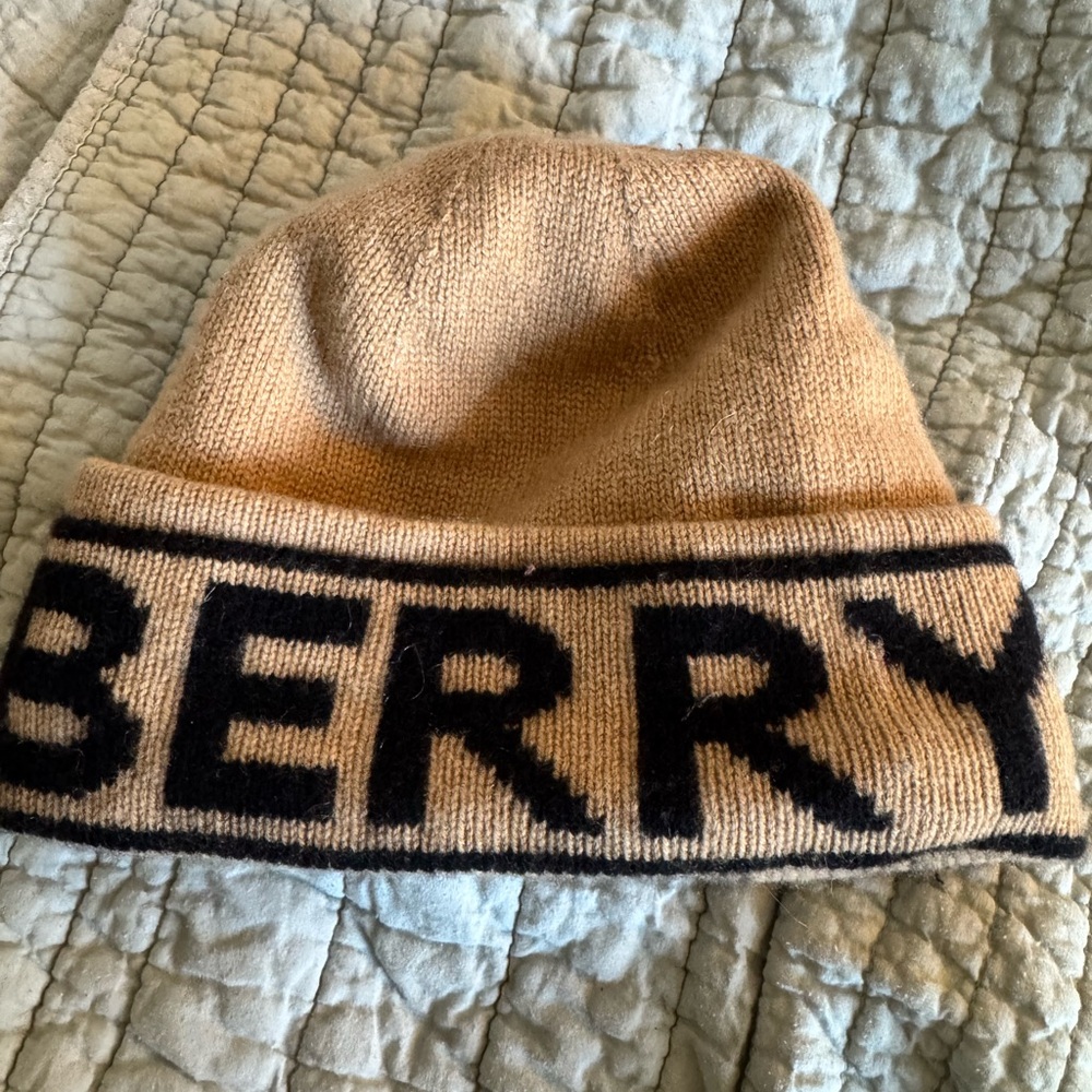Burberry Men’s Tan and Black Logo Beanie Hat